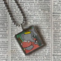 Babar, original vintage 1960s book illustrations, upcycled to soldered glass pendant