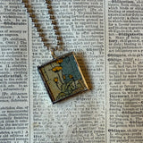 California poppy and daisy flowers, botanical illustrations, up-cycled to soldered glass pendant