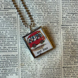 Maniac bug, ant bus, vintage children's book illustrations, up-cycled to soldered glass pendant