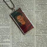 Frida Khalo, self-portraits, upcycled to hand soldered glass pendant