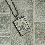 Mushrooms and inkwell, vintage children's book illustrations, up-cycled to soldered glass pendant