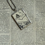 Mushrooms and inkwell, vintage children's book illustrations, up-cycled to soldered glass pendant
