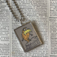 The Lorax, original illustrations from vintage book, up-cycled to soldered glass pendant