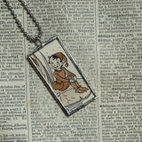 Fairies / Elves, vintage children's book illustration up-cycled to soldered glass pendant