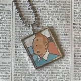Tintin and Captain Haddock, original vintage 1960s book illustrations, upcycled to soldered glass pendant