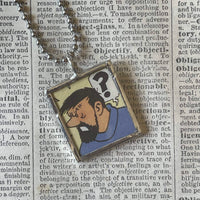 Tintin and Captain Haddock, original vintage 1960s book illustrations, upcycled to soldered glass pendant