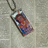 Faith Ringgold paintings, upcycled to hand soldered glass pendant