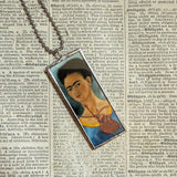 Frida Khalo, self-portraits, upcycled to hand soldered glass pendant