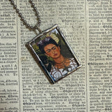 Frida Khalo, self-portraits, upcycled to hand soldered glass pendant