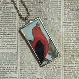 Scarlet Tanager, Blue Jay,  vintage 1940s vintage field guide illustrations, up-cycled to soldered glass pendant