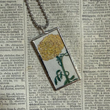 Baltimore Oriole, Marigold flower  vintage 1940s vintage field guide illustrations, up-cycled to soldered glass pendant