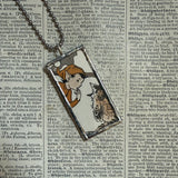 Fairies / Elves, vintage children's book illustration up-cycled to soldered glass pendant