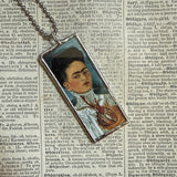 Frida Khalo, self-portraits, upcycled to hand soldered glass pendant