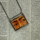Frida Khalo eyes, art history book snippets up-cycled to soldered glass pendant