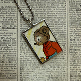 Little Brown Bear, vintage children's book illustrations, up-cycled to soldered glass pendant