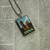 Pisa, Italy vintage travel poster images, upcycled hand soldered glass pendant