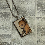 Little Bear, Sendak, vintage children's book illustrations, up-cycled to soldered glass pendant