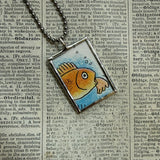 Fish - vintage children's book illustration up-cycled to soldered glass pendant