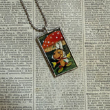 Ant and mushroom, vintage children's book illustrations, up-cycled to soldered glass pendant
