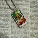 Ant and mushroom, vintage children's book illustrations, up-cycled to soldered glass pendant