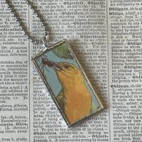 Yellow and Red Tanager birds - vintage illustrations up-cycled to soldered glass pendant