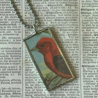 Yellow and Red Tanager birds - vintage illustrations up-cycled to soldered glass pendant