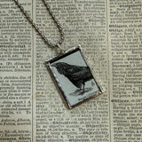 Raven - vintage 1930s dictionary illustration upcycled to soldered glass pendant