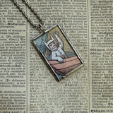 Wild Things, Max, Sendak, vintage children's book illustrations, up-cycled to soldered glass pendant