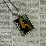 Fairy / elf vintage children's book illustration up-cycled to soldered glass pendant