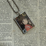 Spirited Away, Miyazaki animation stills / movie poster up-cycled to soldered glass pendant