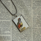 Quail and poppy vintage illustrations, up-cycled to soldered glass pendant
