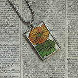 Quail and poppy vintage illustrations, up-cycled to soldered glass pendant
