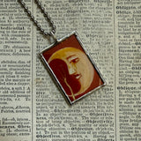 Crescent moon, goblin, Frida Khalo paintings, hand-soldered glass pendant