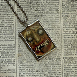Crescent moon, goblin, Frida Khalo paintings, hand-soldered glass pendant