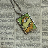 The Lorax, original illustrations from vintage book, up-cycled to soldered glass pendant