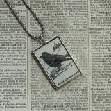 Raven - vintage 1930s dictionary illustration upcycled to soldered glass pendant