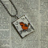 Song birds - vintage 1930s children's book illustrations upcycled to soldered glass pendant