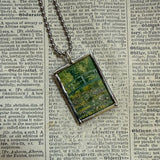 Claude Monet, bridge and waterlilies, upcycled to soldered glass pendant