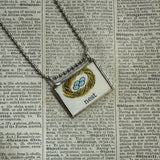Robin bird and nest with eggs, vintage children's book illustration upcycled to soldered glass pendant