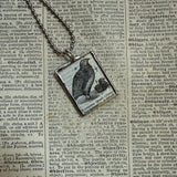 European Quail vintage 1930s dictionary illustration, hand-soldered glass pendant
