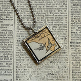 Raven, birds - vintage 1930s children's book illustrations upcycled to soldered glass pendant