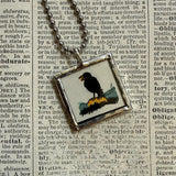 Raven, birds - vintage 1930s children's book illustrations upcycled to soldered glass pendant