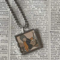 Fairy, Faeries, vintage children's book illustration up-cycled to soldered glass pendant