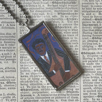 Faith Ringgold paintings, upcycled to hand soldered glass pendant