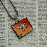 Love and Happiness elephants, Babar, original vintage 1960s book illustrations, upcycled to soldered glass pendant