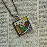 Cat, Kitten, Kitty, vintage children's book illustrations, up-cycled to soldered glass pendant