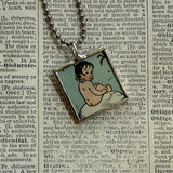 Waterbabies, fairies, vintage children's book illustration up-cycled to soldered glass pendant