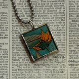 Waterbabies, fairies, vintage children's book illustration up-cycled to soldered glass pendant