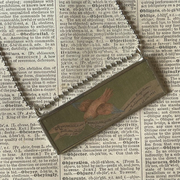 Frida Khalo, love bird, skull, upcycled to hand soldered glass pendant