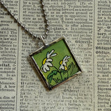 Ladybug, daisy flowers, vintage 1930s children's book illustrations, up-cycled to soldered glass pendant